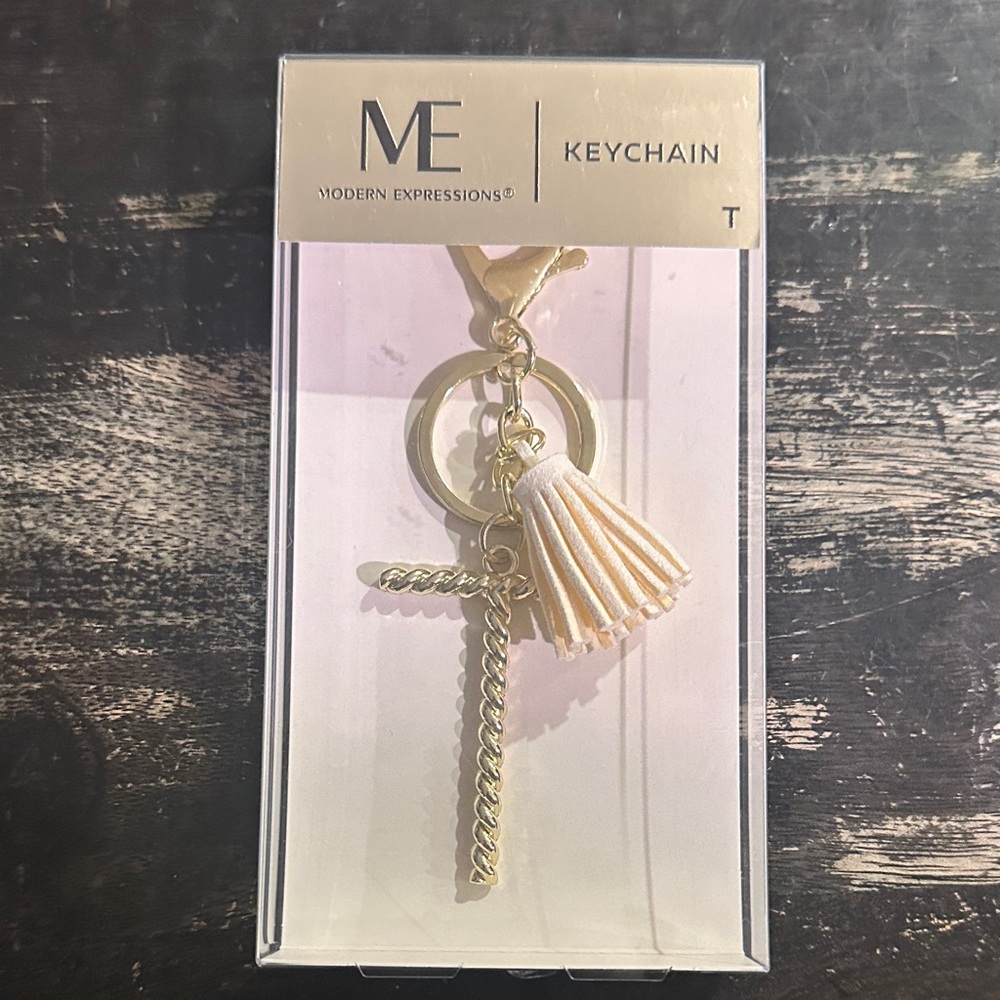 Modern Expressions Gold Keychain with Tassel Initial T